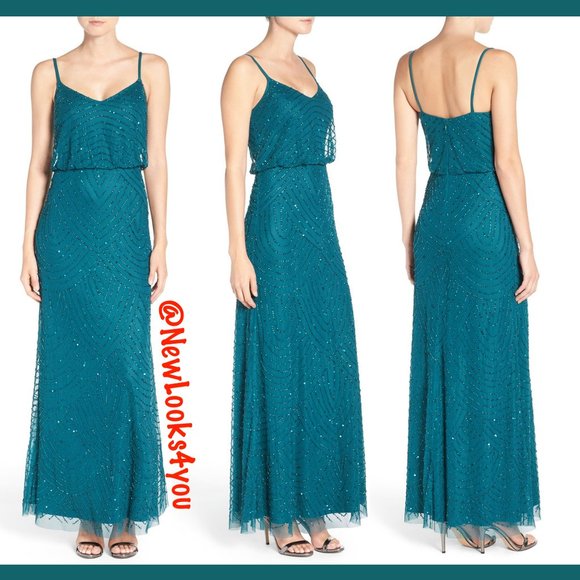 NWT Adrianna Papell‎ Art Deco Beaded Blouson Gown in Hunter [PETITE SZ 16P ] - Picture 1 of 9
